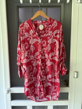Ganesh Red Paisley Button-Front Tunic